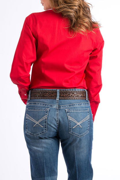 CINCH RED SOLID BUTTON DOWN LONG SLEEVE SHIRT