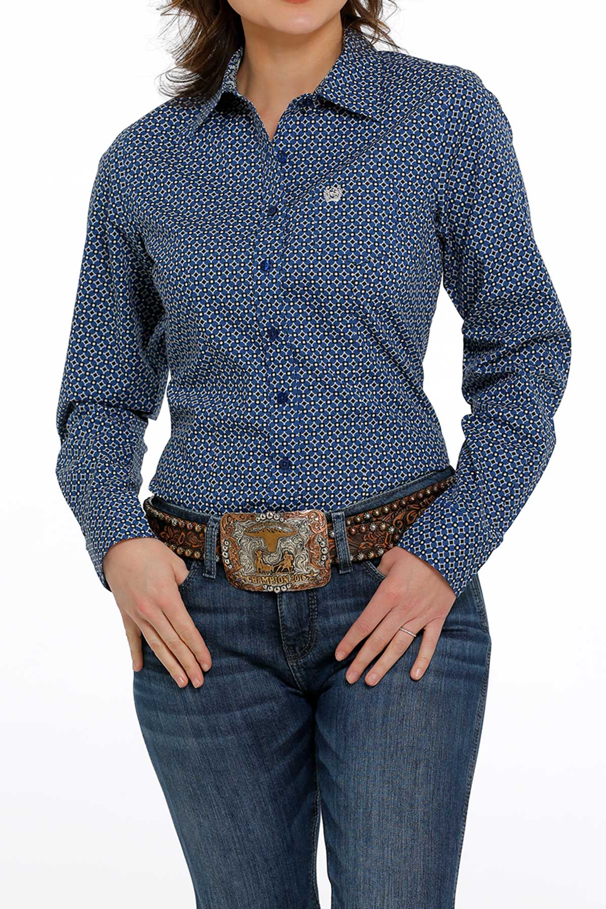 Cinch Ladies Royal Blue Diamond Print Shirt