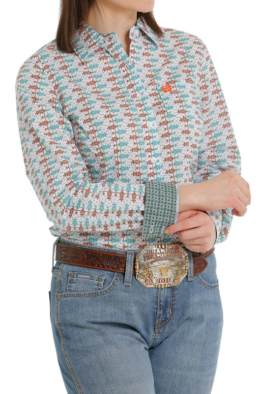 Cinch Ladies Turquoise Print Long Sleeve Shirt
