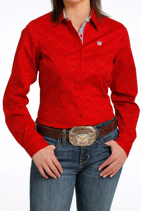 CINCH LADIES RED LONG SLEEVE SHIRT