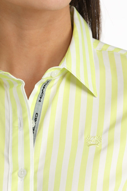 Cinch Ladies Lime & White Stripe Long Sleeve Shirt