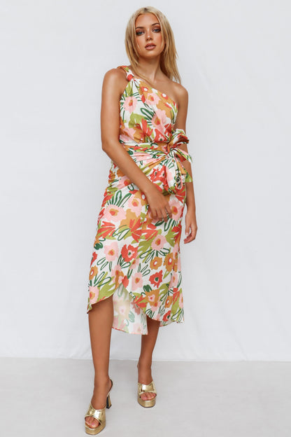 Mawson Midi Dress - Orange/Multi Print