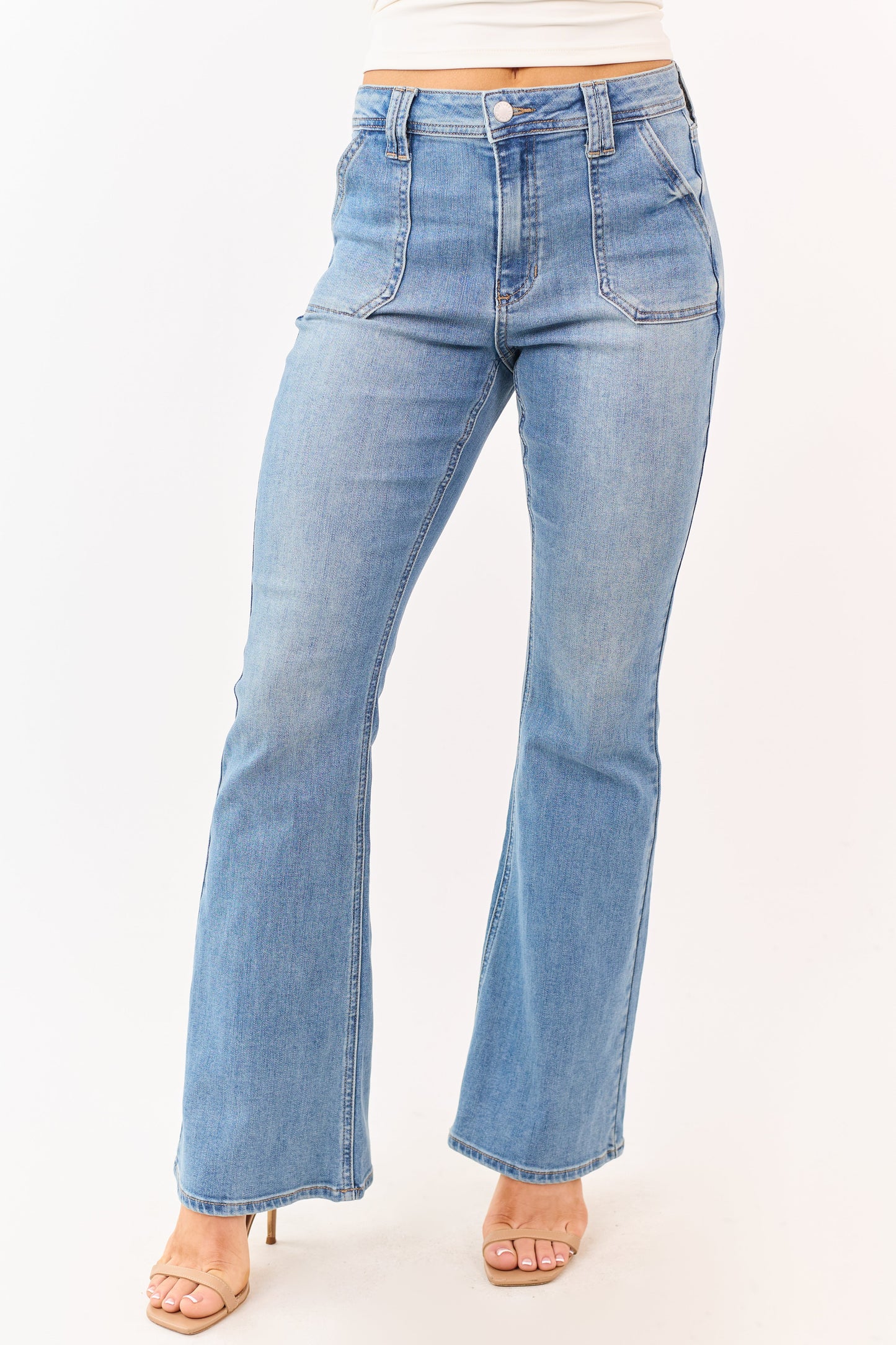 Medium Wash Bootcut Stretchy High Rise Jeans