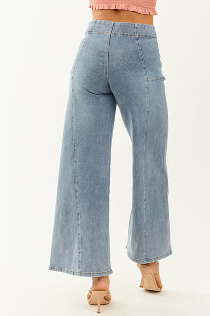 Medium Wash Super Wide Leg Semi-Stretchy Jeans
