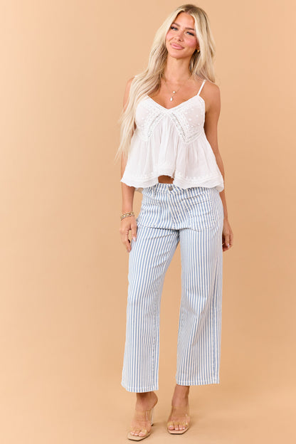 Mica Denim Dusty Blue Striped Wide Crop Stretch Jeans