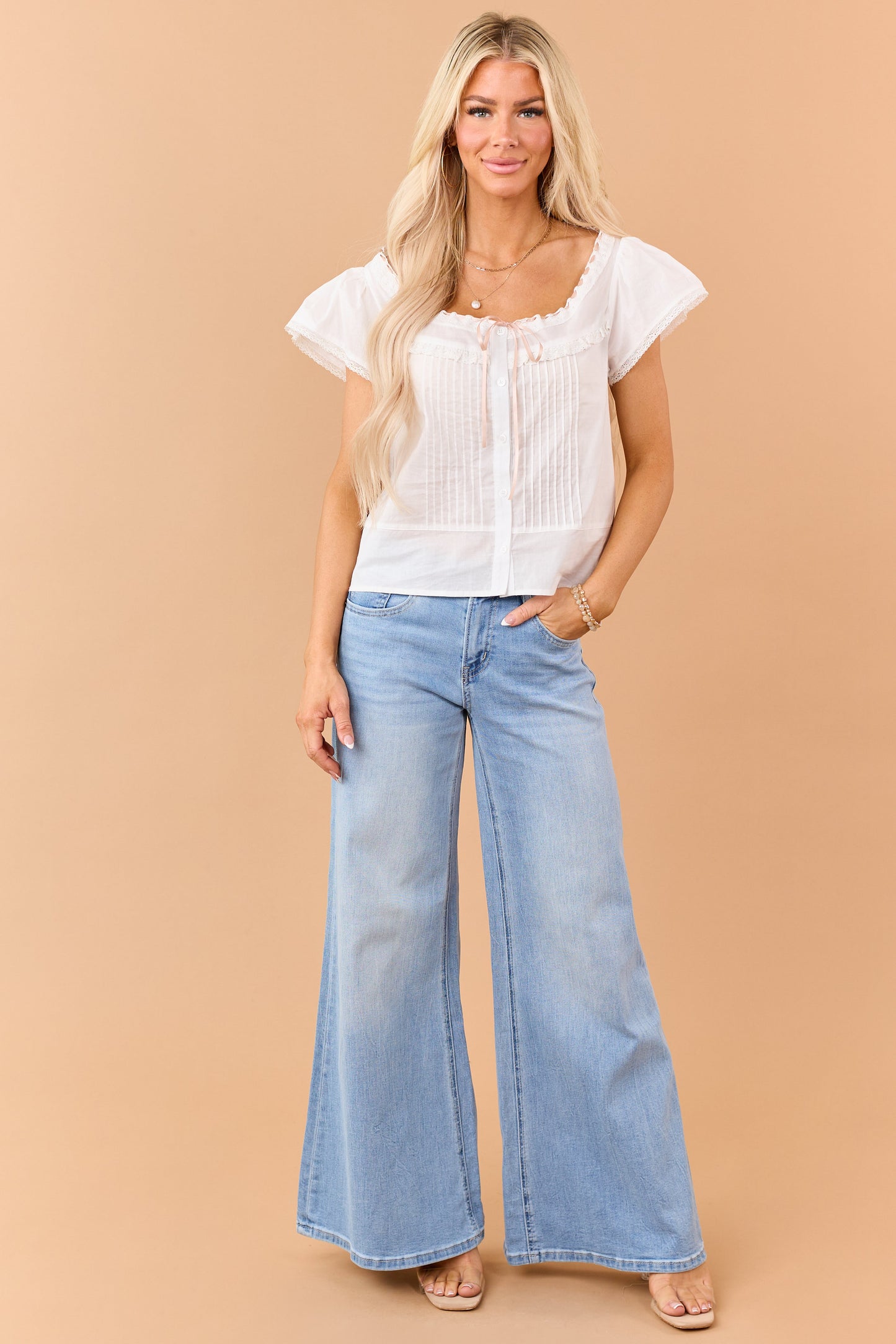 Mica Denim Light Wash Mid Rise Wide Stretchy Jeans