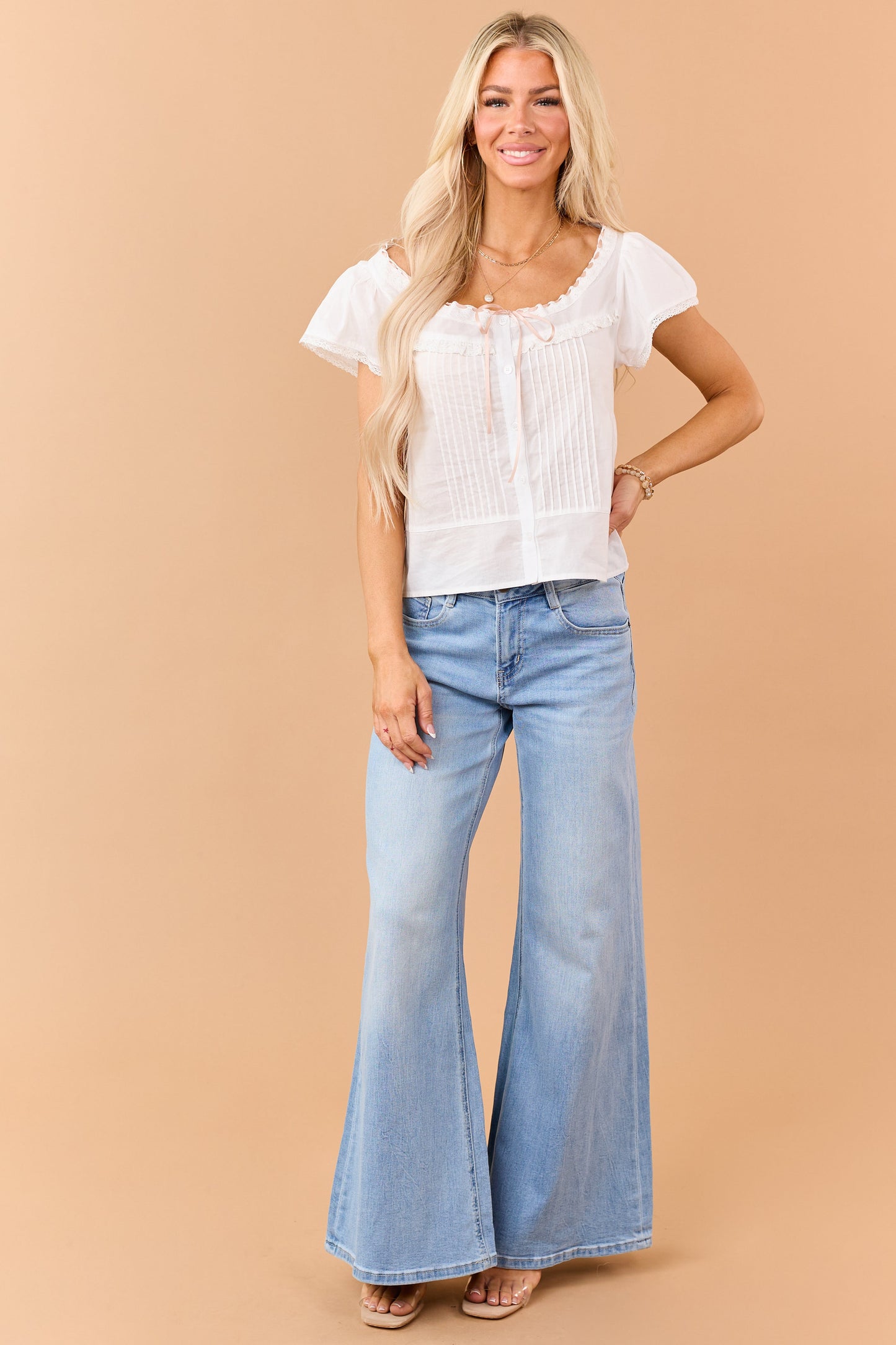 Mica Denim Light Wash Mid Rise Wide Stretchy Jeans