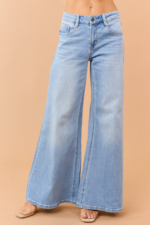Mica Denim Light Wash Mid Rise Wide Stretchy Jeans