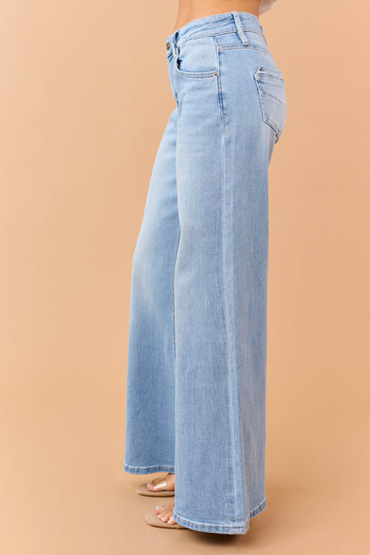Mica Denim Light Wash Mid Rise Wide Stretchy Jeans