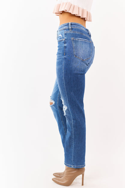 Mica Denim Medium Distressed Stretchy Straight Jeans