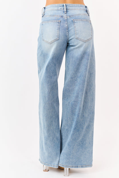 Mica Denim Medium Side Panel Wide Stretch Jeans