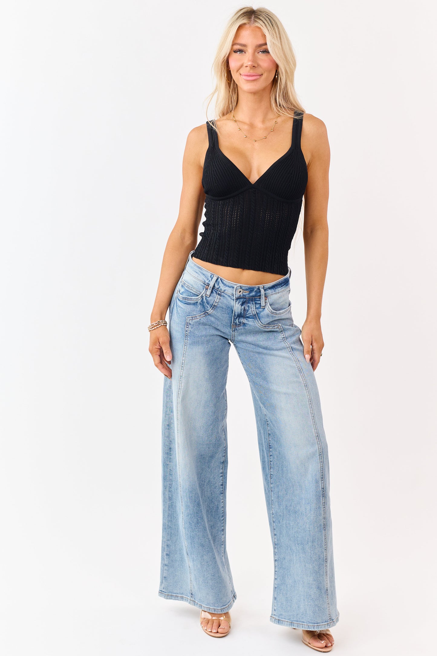 Mica Denim Medium Side Panel Wide Stretch Jeans