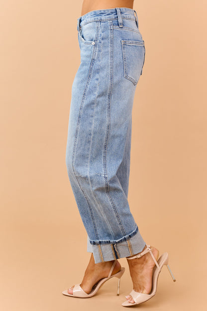 Mica Denim Medium Wash Cuffed Barrel Jeans