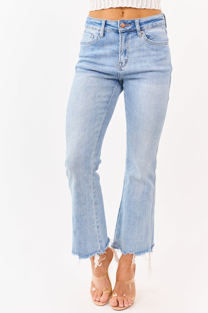 Mica Denim Medium Wash Stretchy Crop Flare Jeans