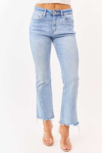 Mica Denim Medium Wash Stretchy Crop Flare Jeans