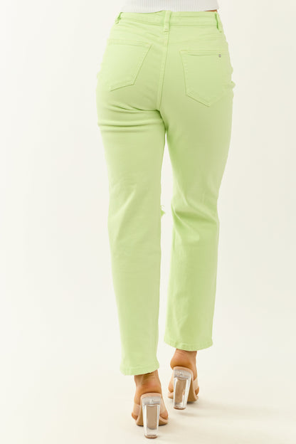 Mica Denim Neon Lime Straight Leg Stretchy Jeans