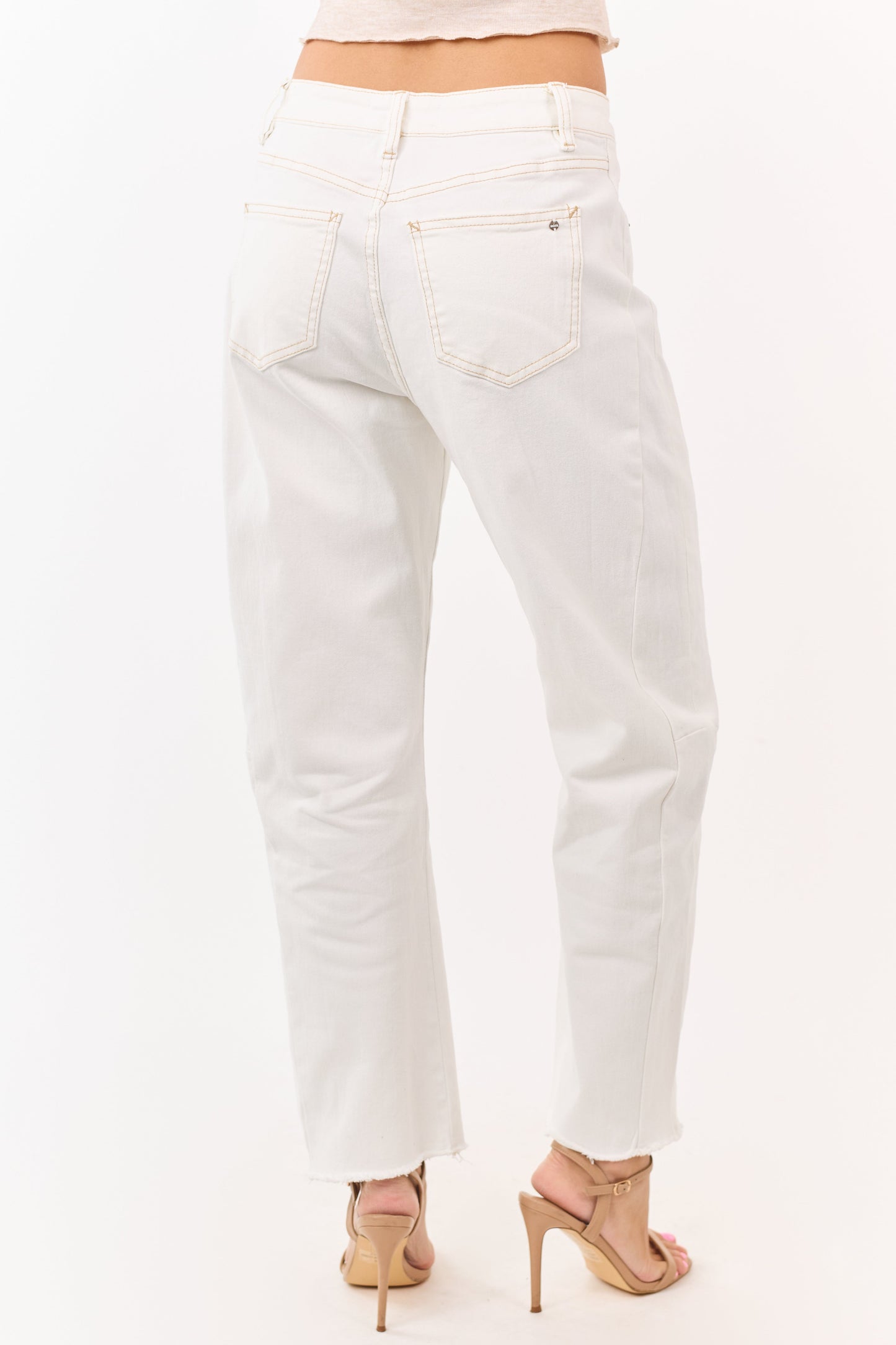 Mica Denim Off White High Rise Stretchy Barrel Jeans