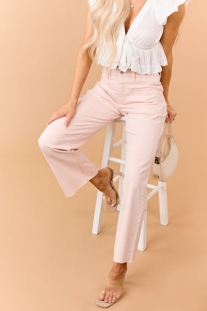 Mica Denim Peach Stretchy Wide Leg Raw Hem Jeans