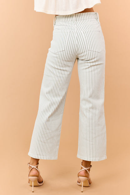 Mica Denim Sage Striped Wide Crop Stretch Jeans