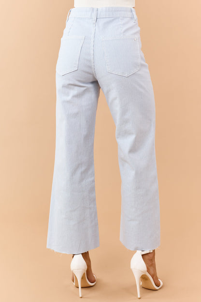 Mica Denim Slate Blue Striped Stretchy Wide Leg Jeans