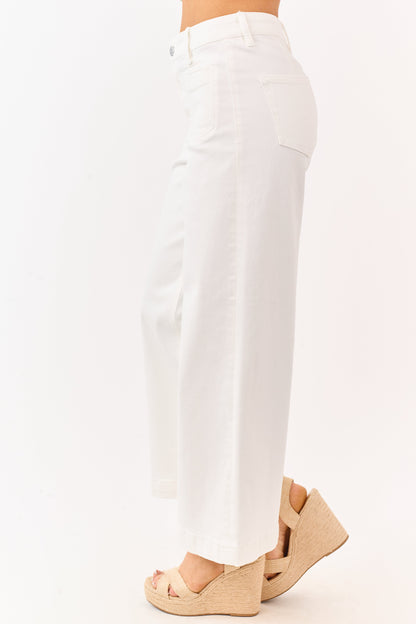 Mica Denim White Wide Leg Patch Pocket Stretchy Jeans