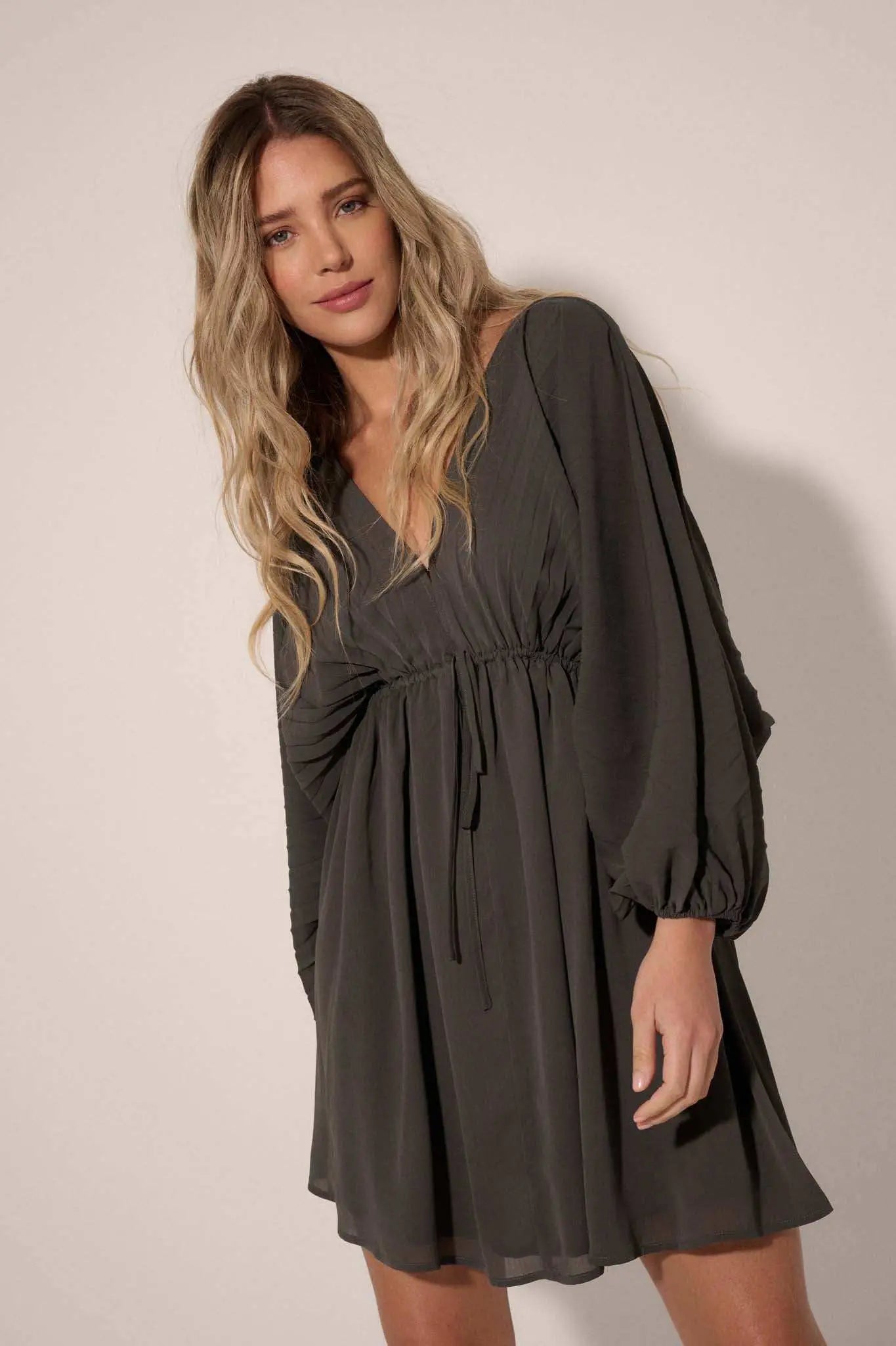 Ripple Effect Accordion Pleated Kimono Mini Dress