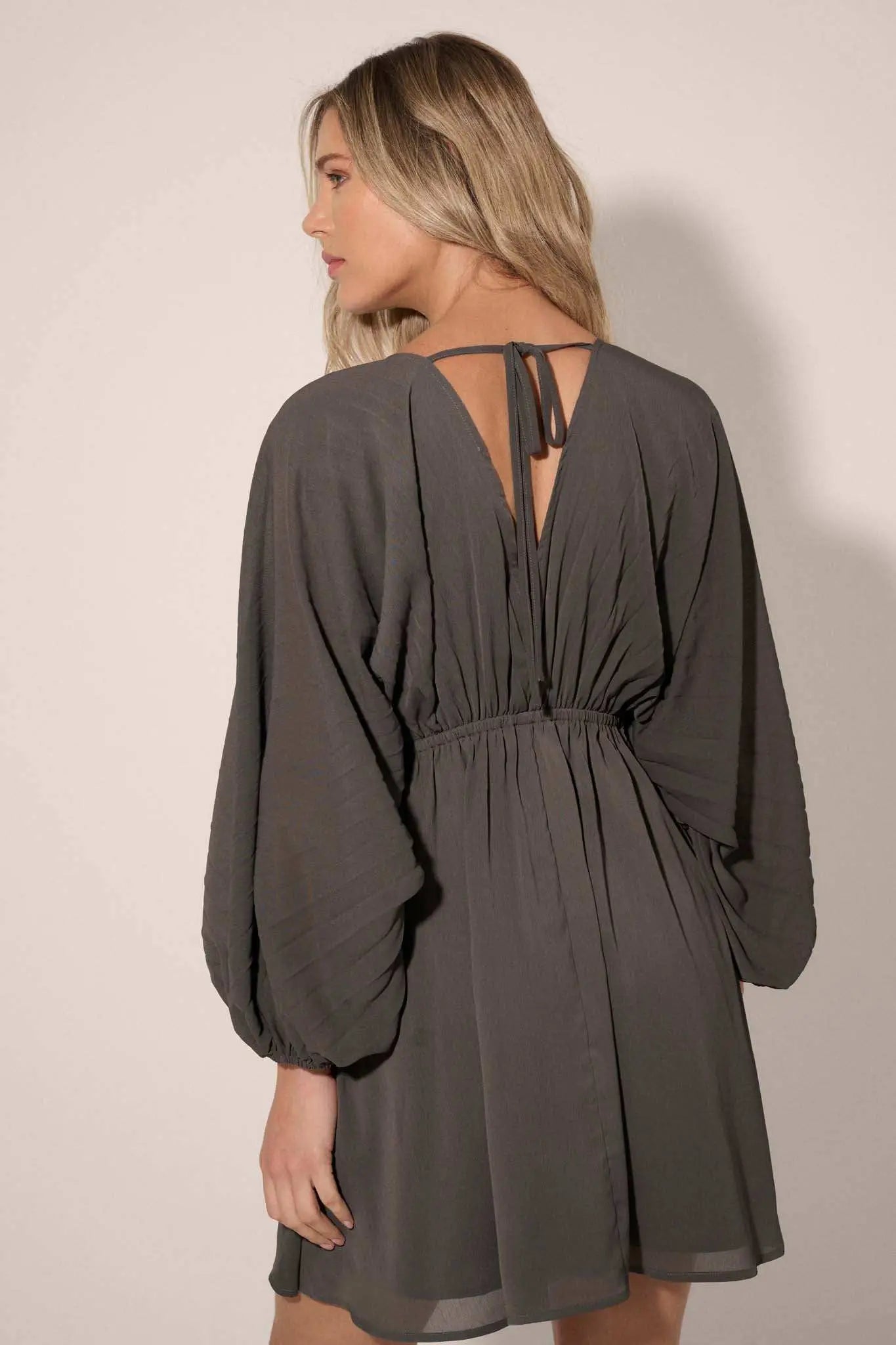 Ripple Effect Accordion Pleated Kimono Mini Dress