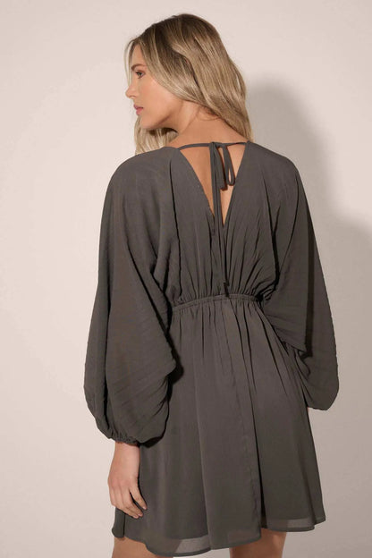 Ripple Effect Accordion Pleated Kimono Mini Dress