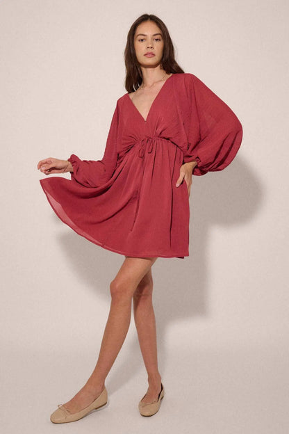Ripple Effect Accordion Pleated Kimono Mini Dress