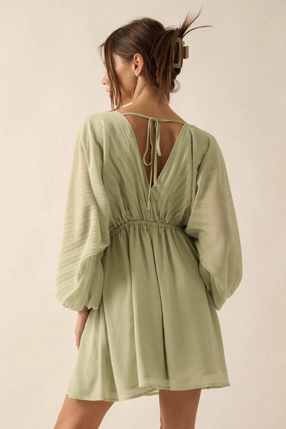 Ripple Effect Accordion Pleated Kimono Mini Dress