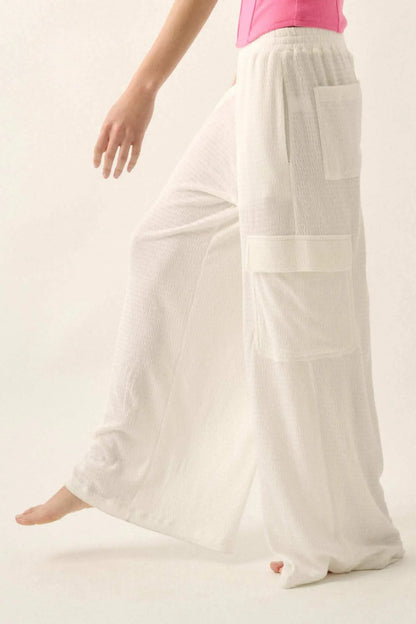 Smocked Jersey Wide-Leg Cargo Lounge Pants