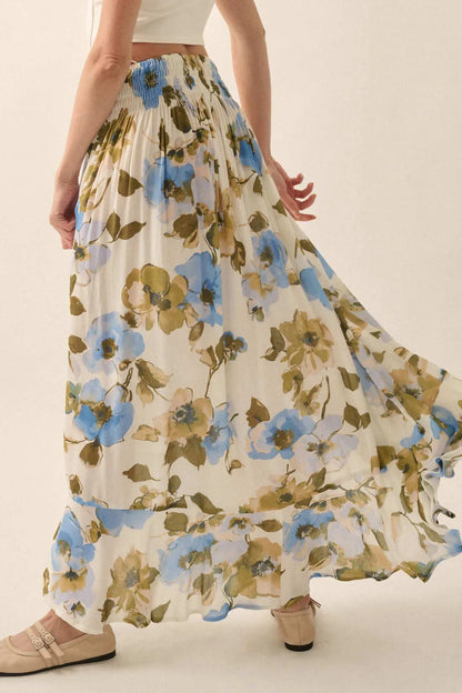 New Growth Floral Crepe Button-Front Maxi Skirt