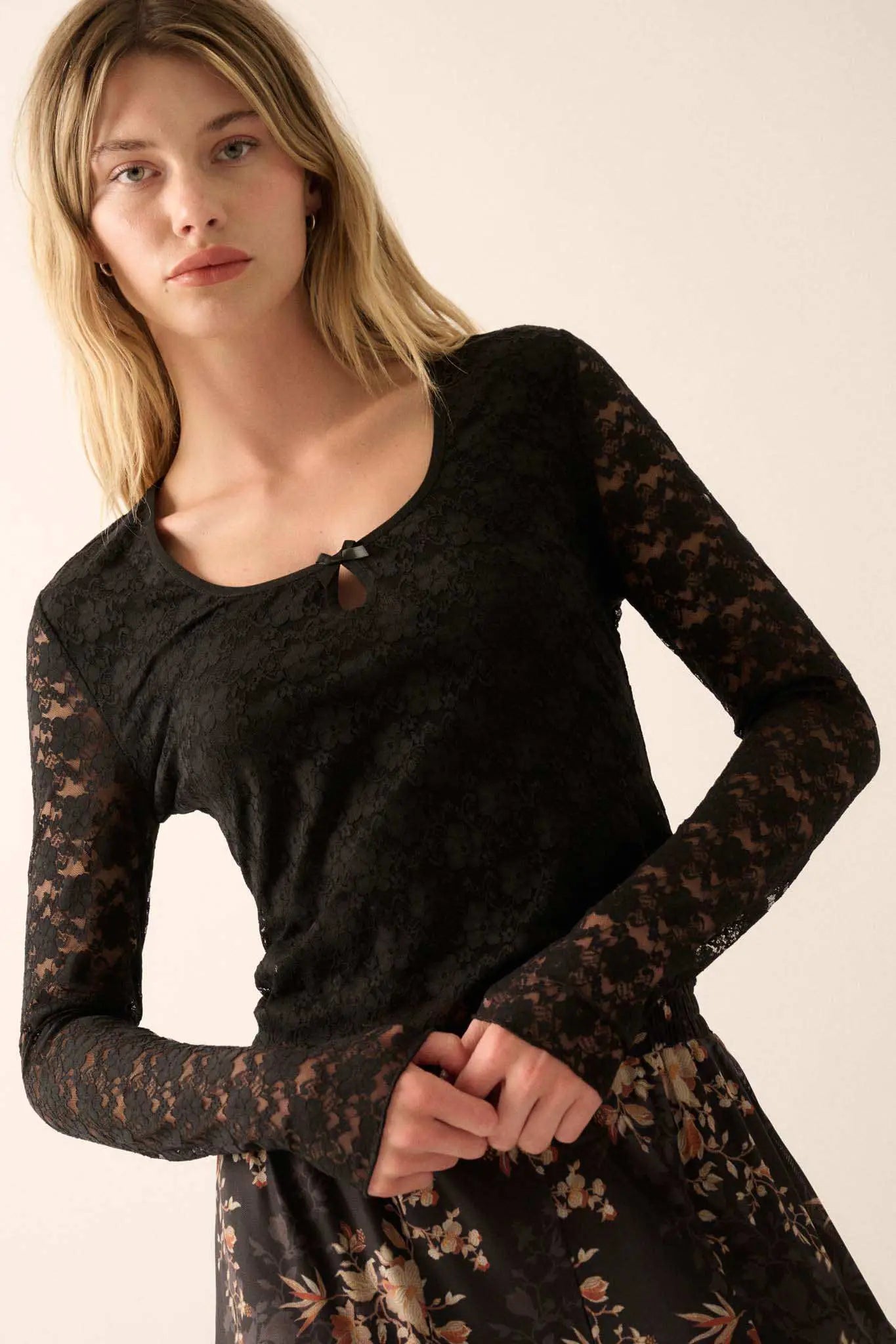 Something Sweet Floral Lace Keyhole Top