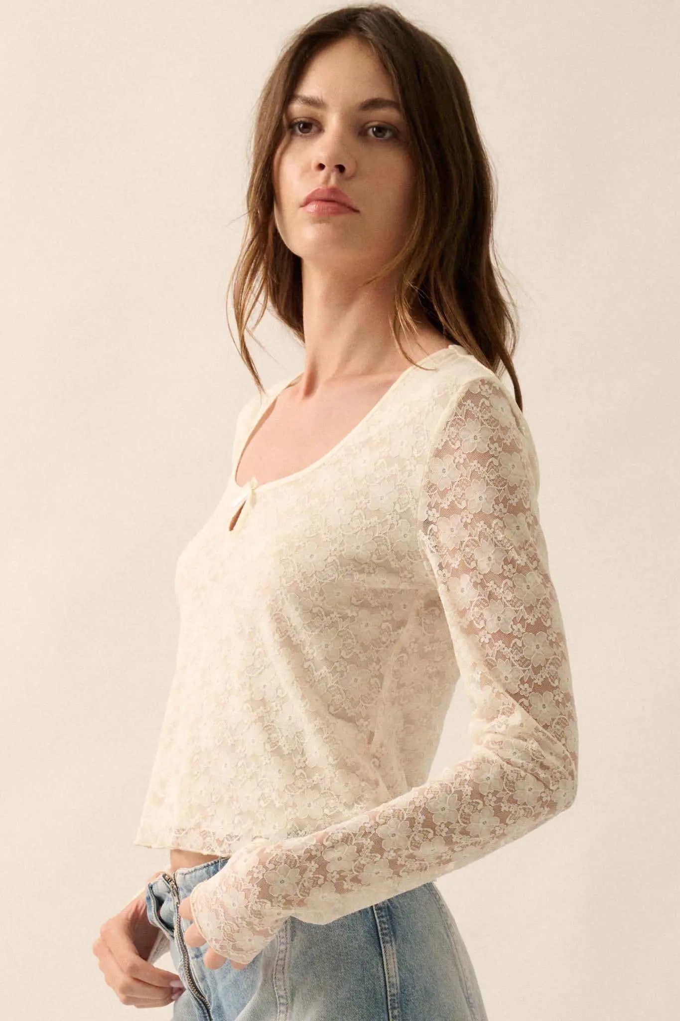 Something Sweet Floral Lace Keyhole Top