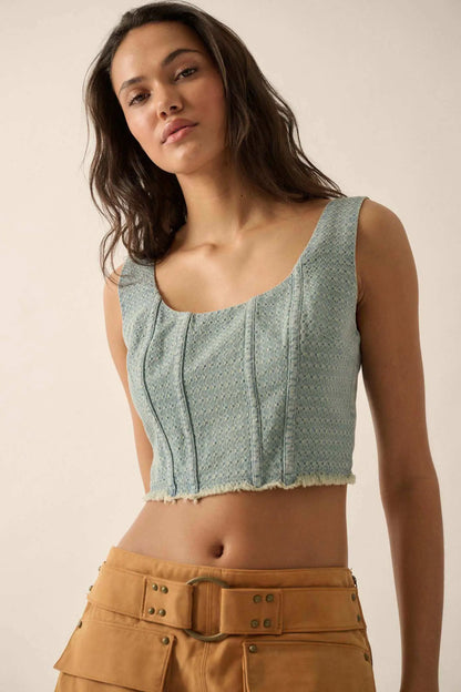 Blue Skies Jacquard Denim Cropped Corset Tank Top
