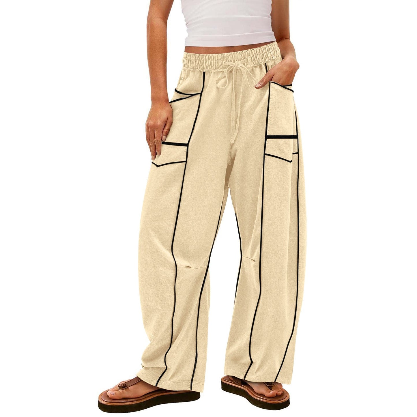 Luxe Contrast Stitching Wide Leg Pants