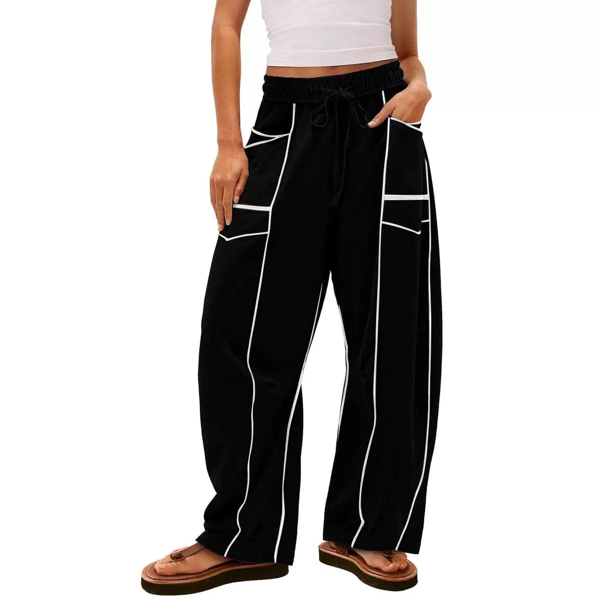 Luxe Contrast Stitching Wide Leg Pants