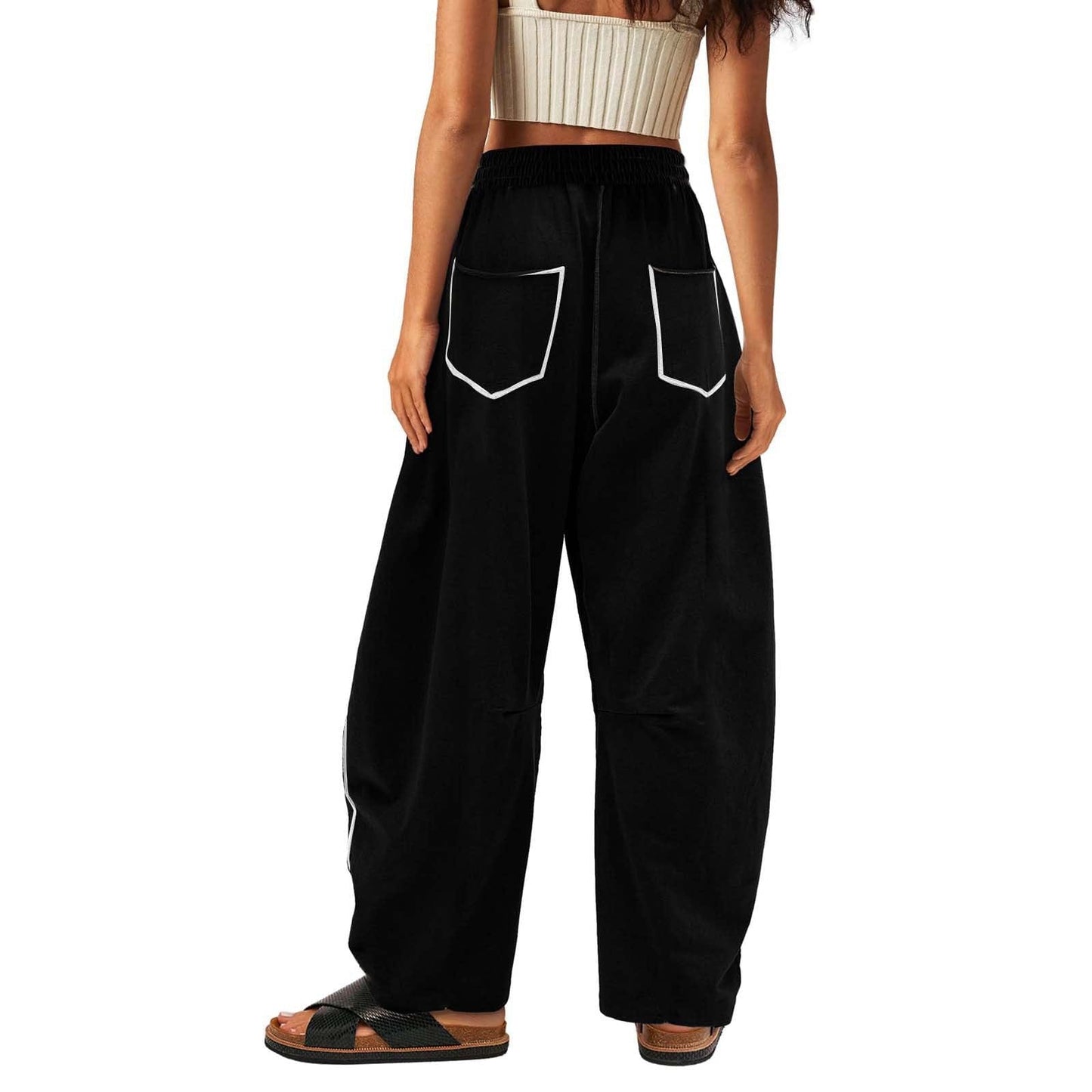 Luxe Contrast Stitching Wide Leg Pants