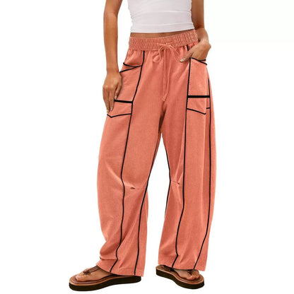 Luxe Contrast Stitching Wide Leg Pants
