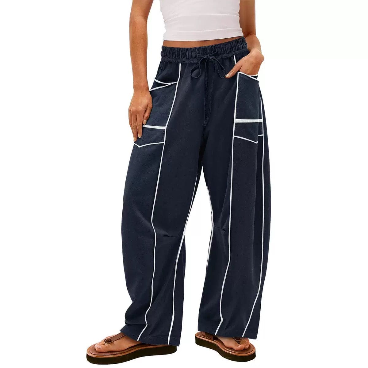 Luxe Contrast Stitching Wide Leg Pants