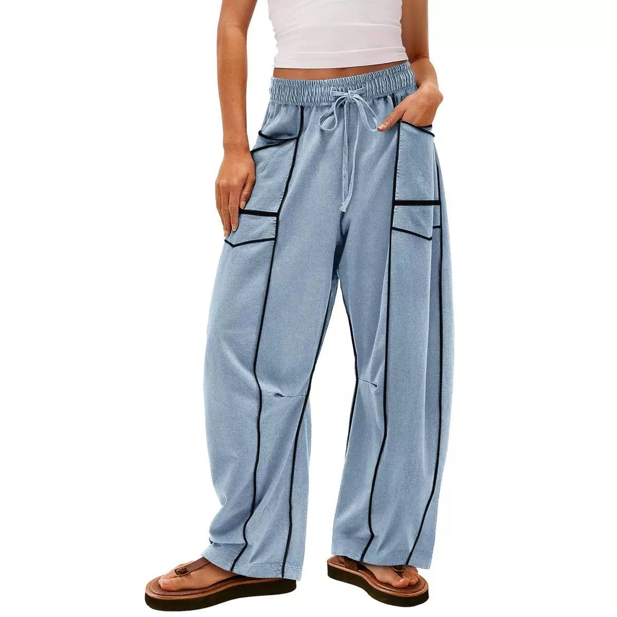 Luxe Contrast Stitching Wide Leg Pants