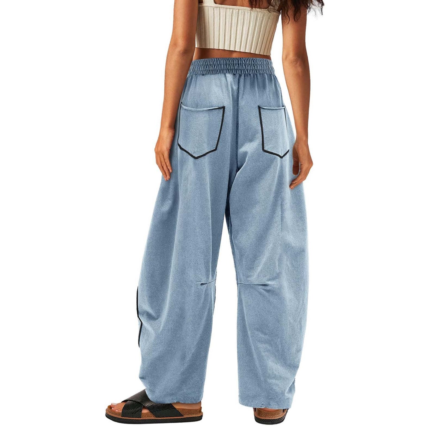 Luxe Contrast Stitching Wide Leg Pants