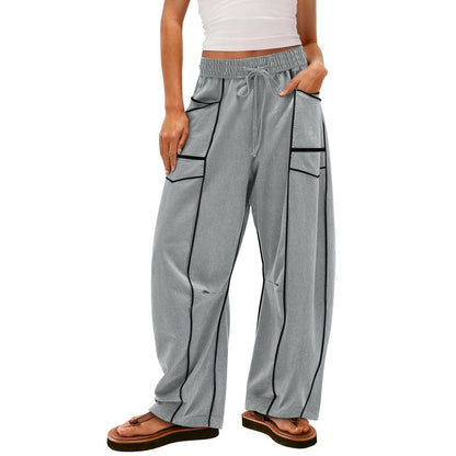 Luxe Contrast Stitching Wide Leg Pants