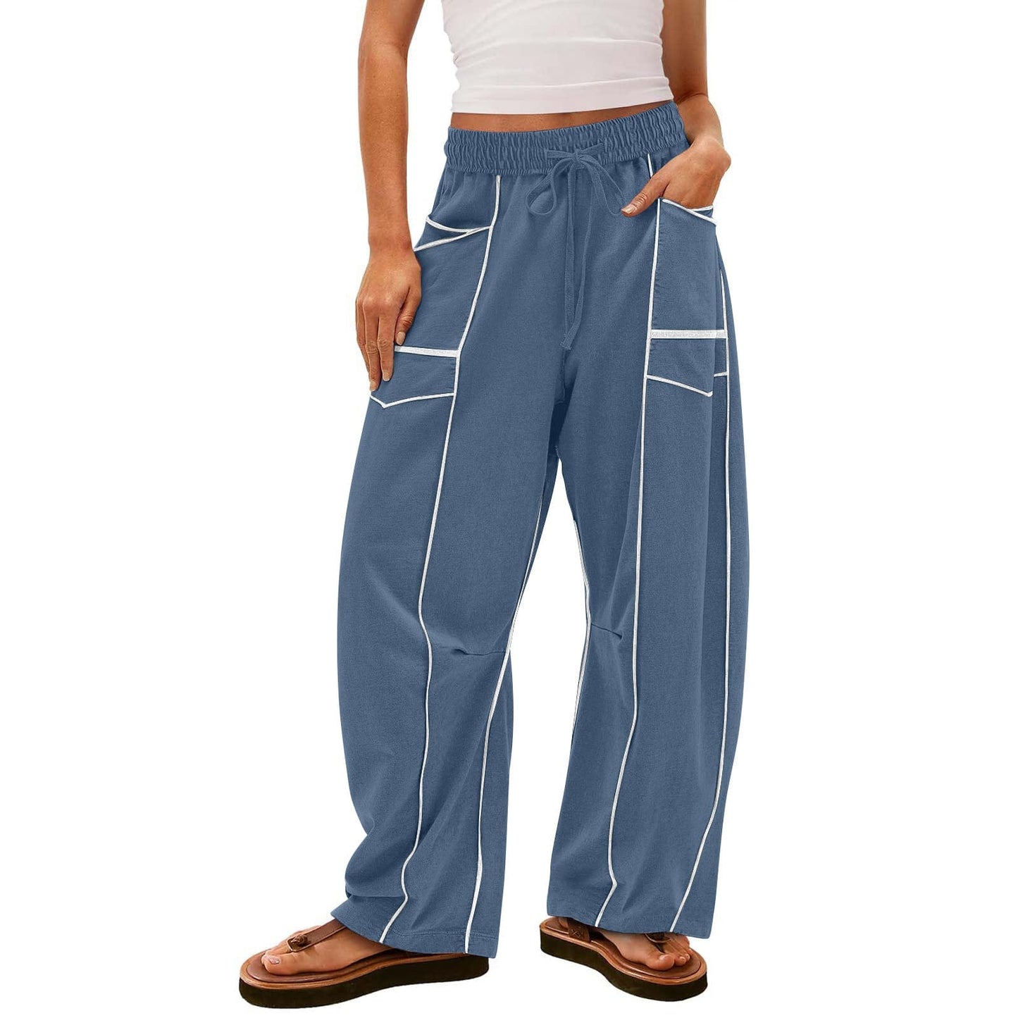 Luxe Contrast Stitching Wide Leg Pants