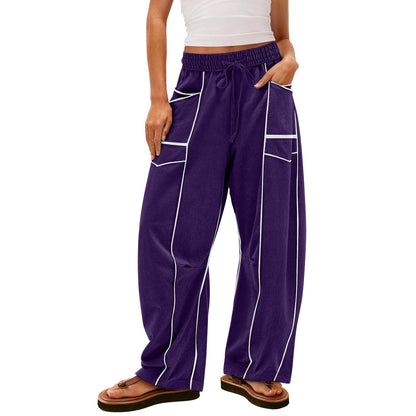 Luxe Contrast Stitching Wide Leg Pants