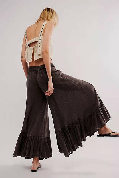 Willow Breeze Wide-Leg Boho Ruffle Pants