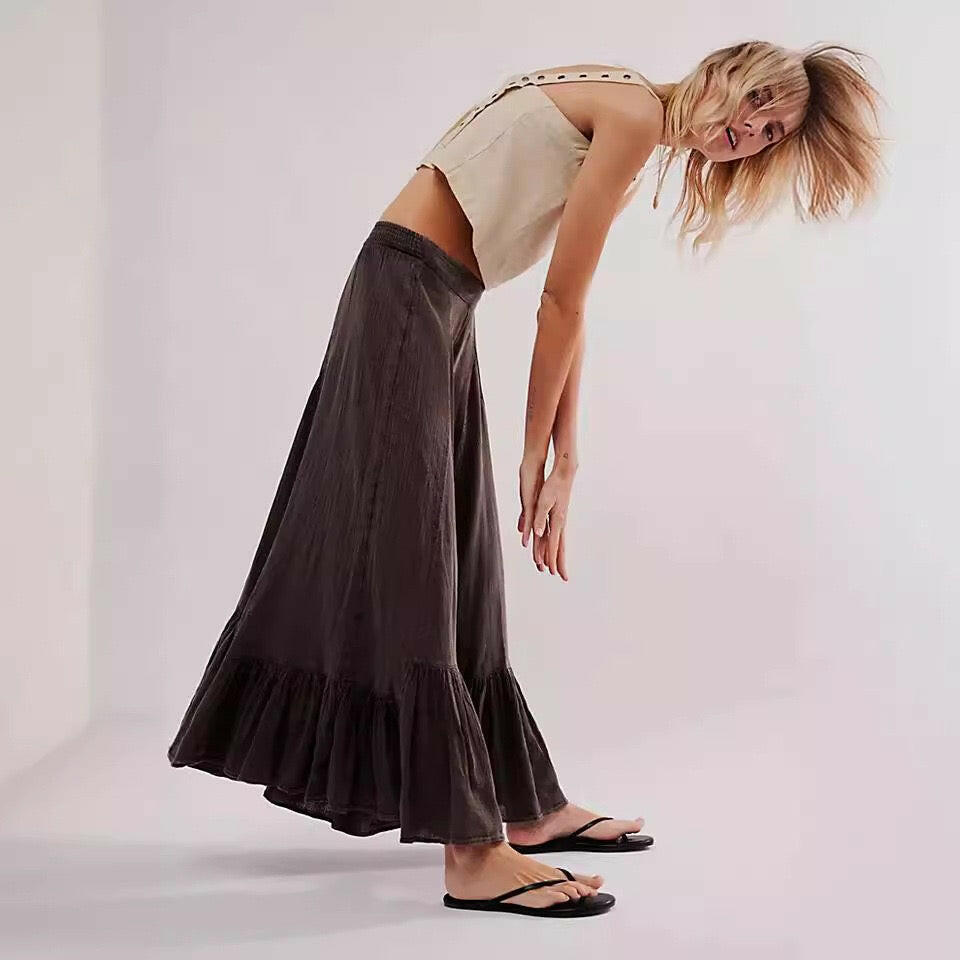 Willow Breeze Wide-Leg Boho Ruffle Pants