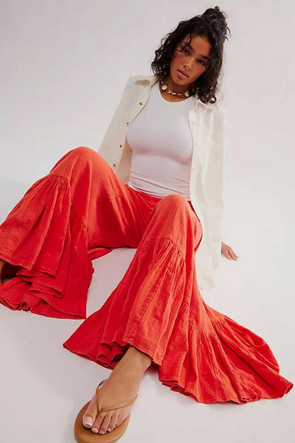 Willow Breeze Wide-Leg Boho Ruffle Pants