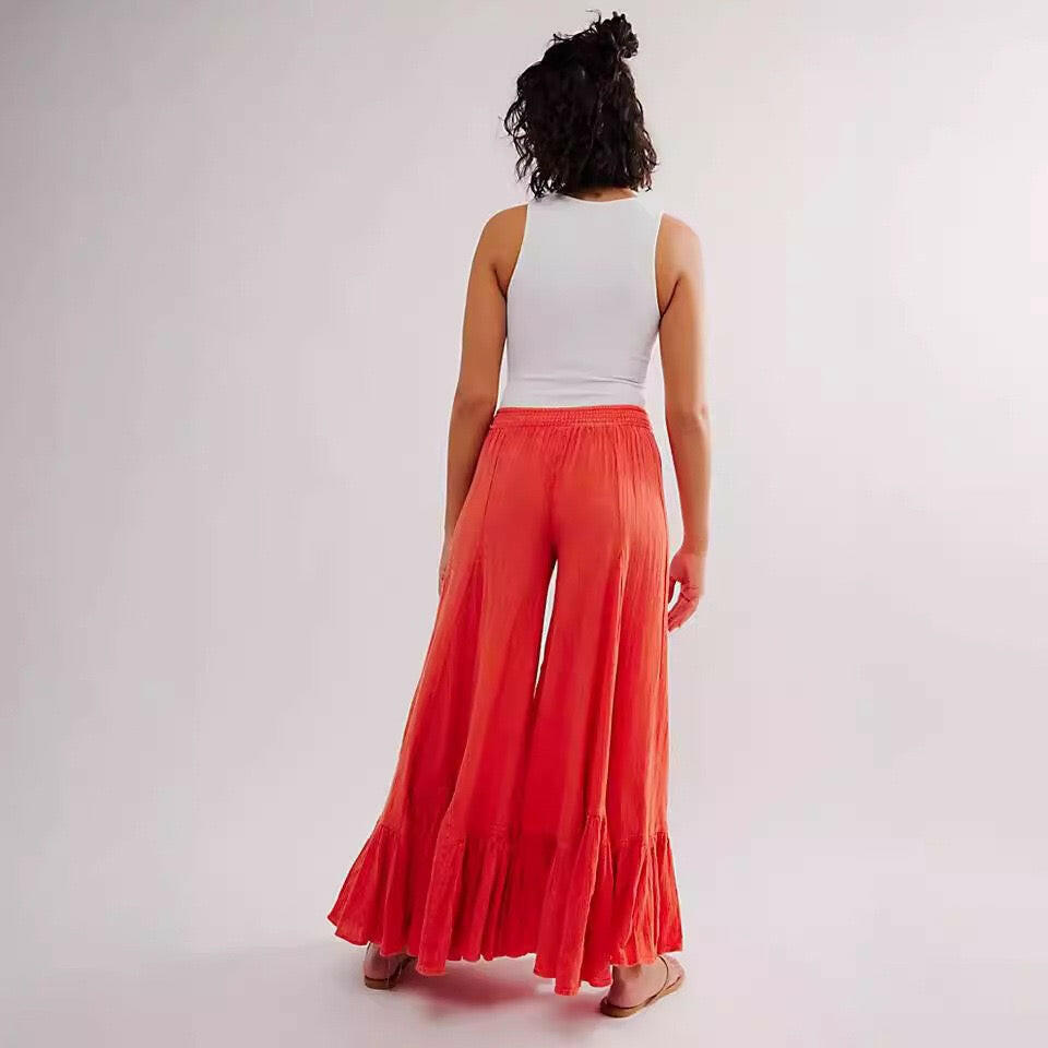 Willow Breeze Wide-Leg Boho Ruffle Pants