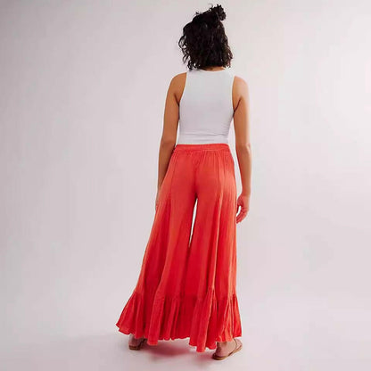 Willow Breeze Wide-Leg Boho Ruffle Pants